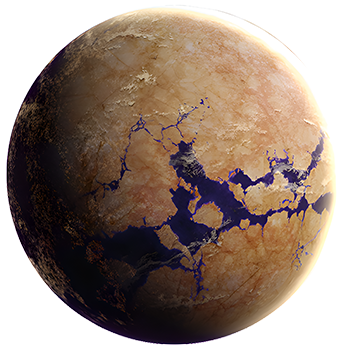 Planète orange avec un peu d'eau vu de l'espace